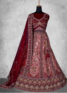 Ethnic Maroon Velvet A Line Lehenga Choli