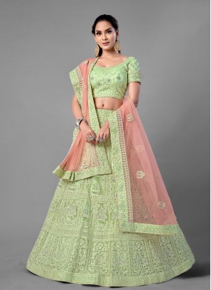 Ethnic Net Dori Work Sea Green Lehenga Choli