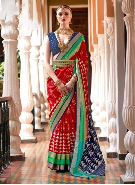 Ethnic Patola Print Silk Red Contemporary Saree