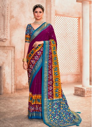 Ethnic Purple Mirror Cotton Silk Classic Saree