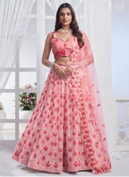 Ethnic Sequins Net Peach Designer Lehenga Choli