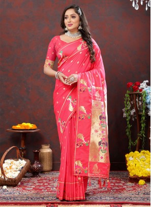 Ethnic Silk Meenakari Pink Classic Saree