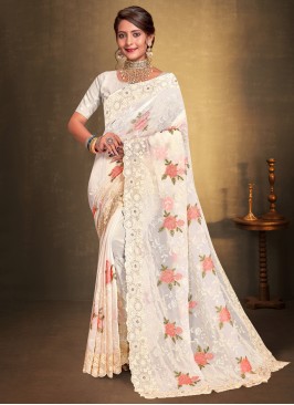 Exceeding Embroidered Off White Saree