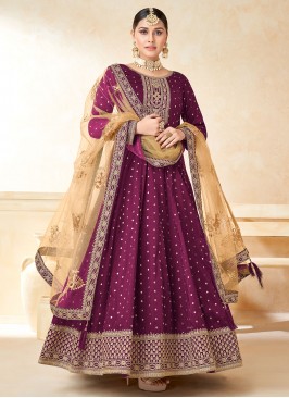 Exceeding Embroidered Purple Tafeta Silk Trendy Salwar Kameez