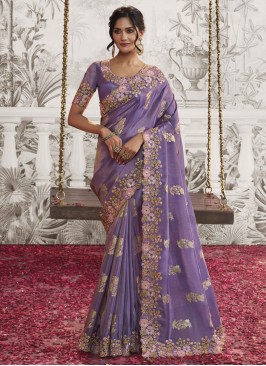 Exceeding Fancy Fabric Purple Embroidered Contemporary Saree
