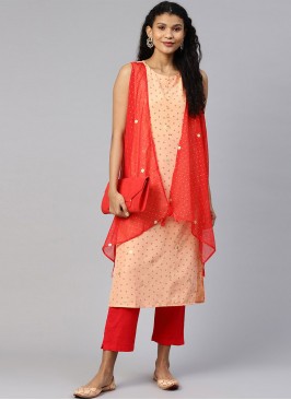 Exceeding Orange Foil Print Crepe Silk Designer Kurti