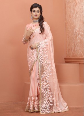 Exceeding Peach Stone Rangoli Trendy Saree