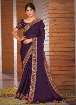 Exceeding Satin Silk Purple Designer Traditional Saree