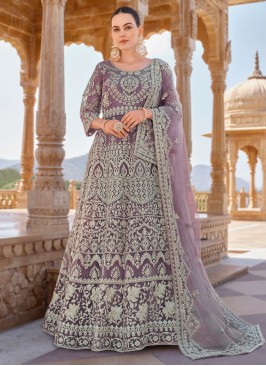 Exceeding Stone Work Net Purple Trendy Salwar Kameez