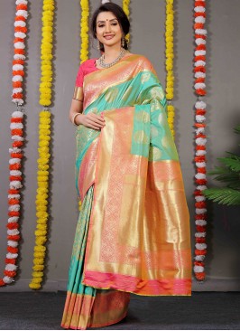 Excellent Green and Rama Classic Saree