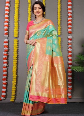 Excellent Green and Rama Classic Saree