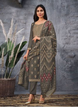 Excellent Jacquard Silk Grey Trendy Salwar Suit