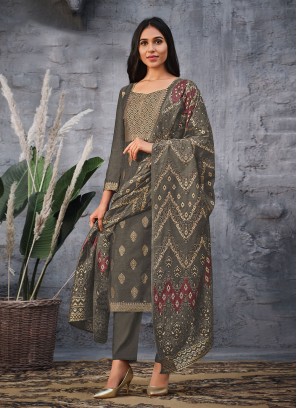 Excellent Jacquard Silk Grey Trendy Salwar Suit