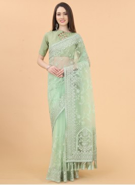 Excellent Net Sea Green Designer Saree