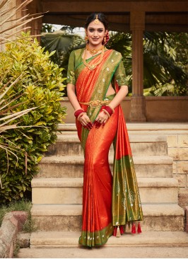 Excellent Orange Contemporary Style Saree