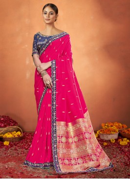 Excellent Resham Pink Silk Classic Saree