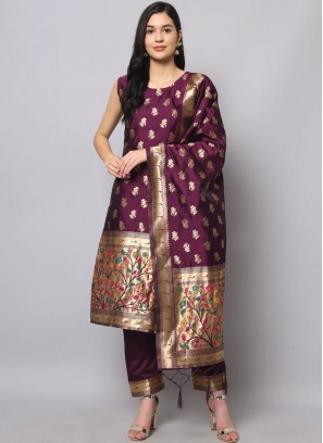 Excellent Silk Maroon Designer Salwar Suit
