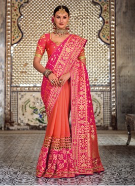 Excellent Silk Weaving Peach and Pink Shaded Saree