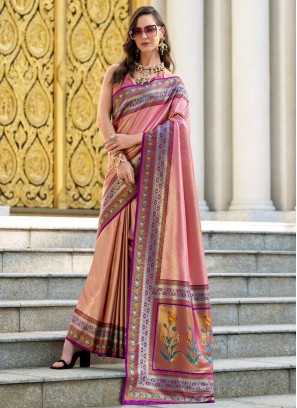 Excellent Tissue Pink Weaving Traditional Saree
