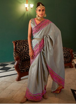 Exceptional Border Grey Kanjivaram Silk Trendy Saree