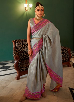 Exceptional Border Grey Kanjivaram Silk Trendy Saree