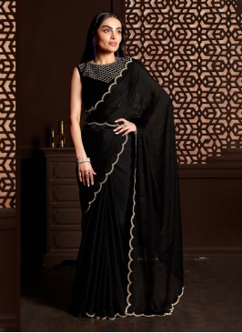 Exceptional Chiffon Black Stone Work Traditional Saree