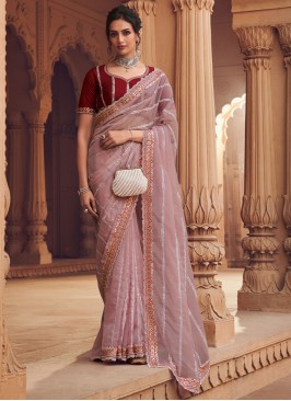 Exceptional Embroidered Pink Classic Saree