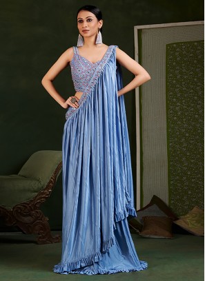 Exceptional Imported Blue Mirror Lehenga Saree