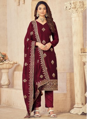 Exceptional Maroon Festival Straight Salwar Kameez