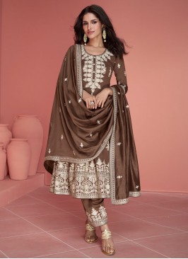 Exciting Brown Silk Salwar Kameez