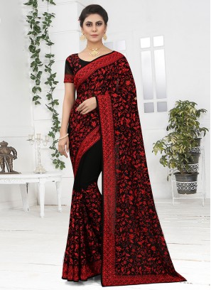 Exciting Embroidered Black Contemporary Saree