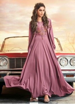 Exciting Embroidered Pink Georgette Readymade Gown