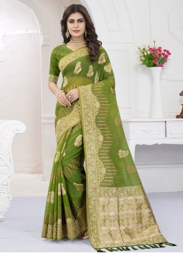 Exciting Green Butta Viscose Trendy Saree