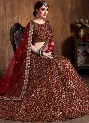 Exciting Maroon Raw Silk Lehenga Choli
