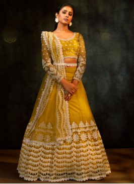 Exciting Net Yellow Sequins Lehenga Choli