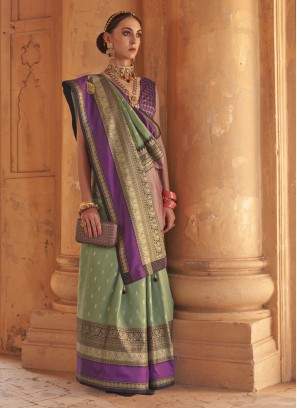 Exciting Patola Print Green Silk Classic Saree