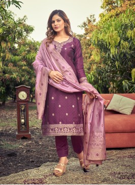 Exciting Woven Purple Banarasi Silk Straight Suit