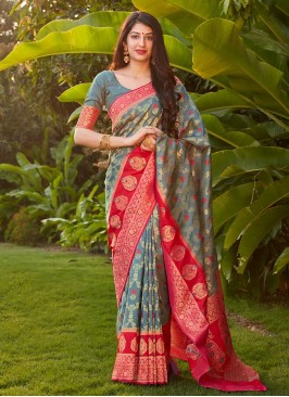 Exclusive Grey Color Banarasi Silk Saree