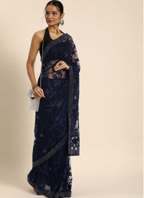 Exclusive Navy Blue Color Net Party Wear Saree