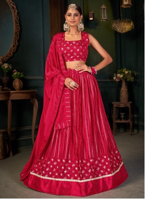 Exclusive Red Embroidered Chinon Festive Wear Lehenga Choli