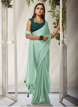 Exotic Aqua Blue Crush Contemporary Saree