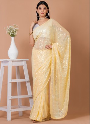 Exotic Georgette Sequins Trendy Saree