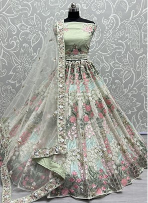Exotic Green Thread Work Net Designer Lehenga Choli
