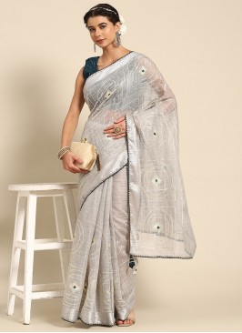 Exotic Poly Cotton Embroidered Grey Classic Saree