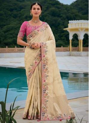 Exquisite Beige Reception Contemporary Saree