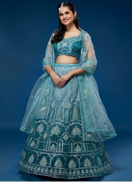 Exquisite Blue Blossom Designer Party Lehenga Choli