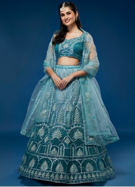 Exquisite Blue Blossom Designer Party Lehenga Chol