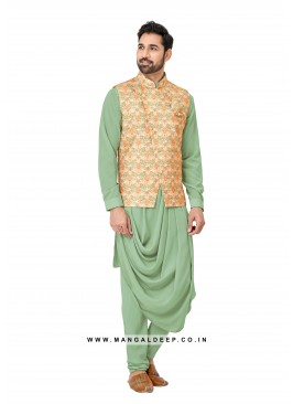 Exquisite Men's Art Silk Nehru Jacket Set with Dig