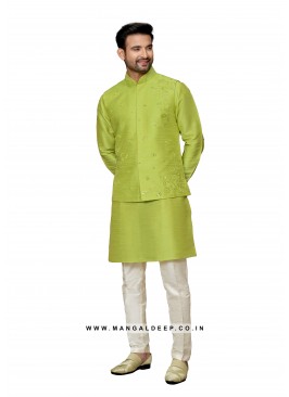 Exquisite Men's Art Silk Nehru Jacket Set with Embroidery and Mirror Work