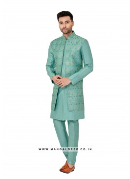 Exquisite Men's Art Silk Nehru Jacket Set with Embroidery and Sequins Work